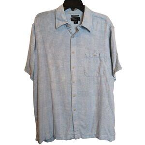 Marc Edwards Shirt Men’s XL Button Up Blue Short Sleeve Washable Linen #H-35